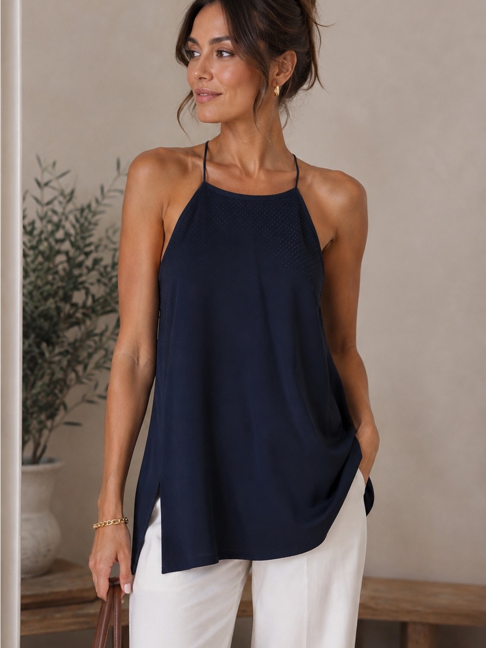 MPG black Halter-Style Spaghetti Strap Tank Top - Women